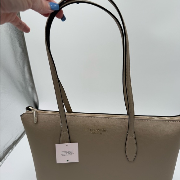 kate spade All Day timeless large Taupe Leather Zip-Top Tote NWT - Picture 2 of 8